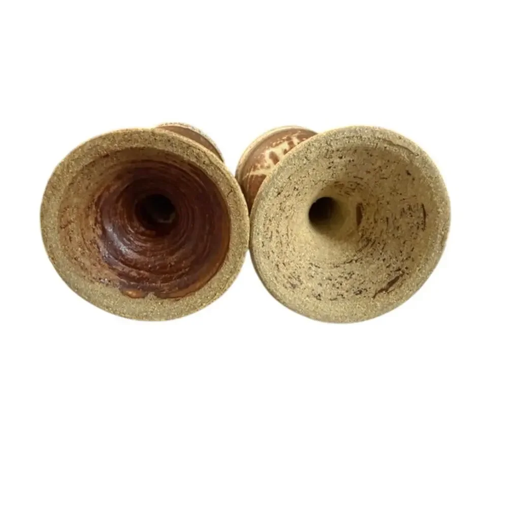 Studio Pottery Goblets pair Handmade Ceramic Chalice Cups Earth Tone 6.25